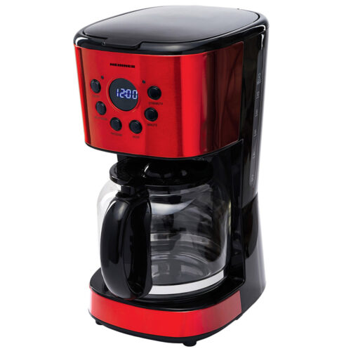 Cafetiera digitala Heinner HCM-1500RDIX, 900 W, 1.5 L, Timer, Display Led, Rosu Negru