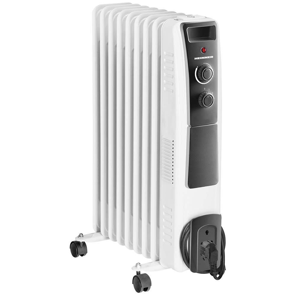 Calorifer electric cu ulei Heinner HOH-Y09WB, 2000 W, 9 elementi, Protectie supraincalzire, Termostat reglabil, Alb