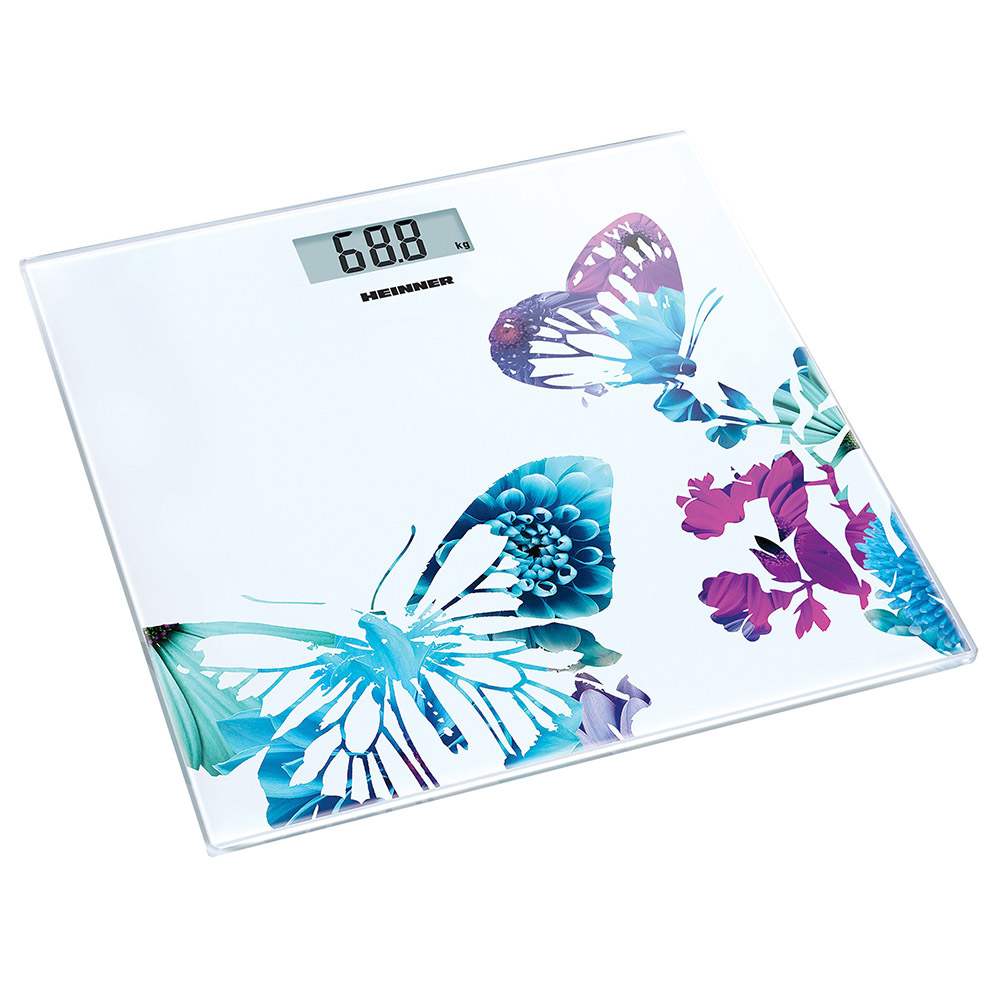 Cantar de baie Heinner HBS-150BTF, 150kg, Platforma din sticla securizata, Display LCD, Alb Abstract