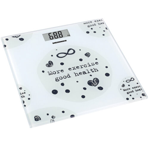 Cantar de baie Heinner HBS-150MSJ, 150kg, Platforma din sticla securizata, Display LCD, Alb