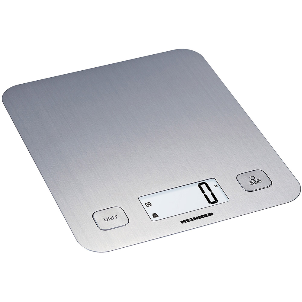 Cantar de bucatarie Heinner HKS-5IX, 5 Kg, Gradare 1g, Functie cantarire lichide, Display LCD, Inox