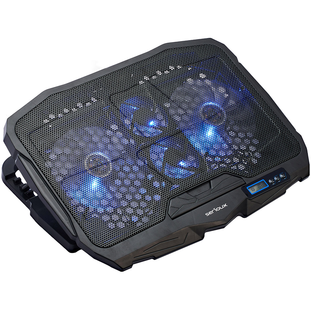 Cooler pad laptop Serioux NCP025, 10-17.3 inch, 4 ventilatoare, USB, Display LCD, Negru, SRXNCP025