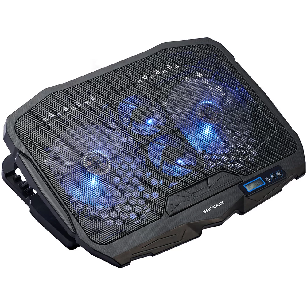 Cooler pad laptop Serioux NCP025, 10-17.3 inch, 4 ventilatoare, USB, Display LCD, Negru, SRXNCP025