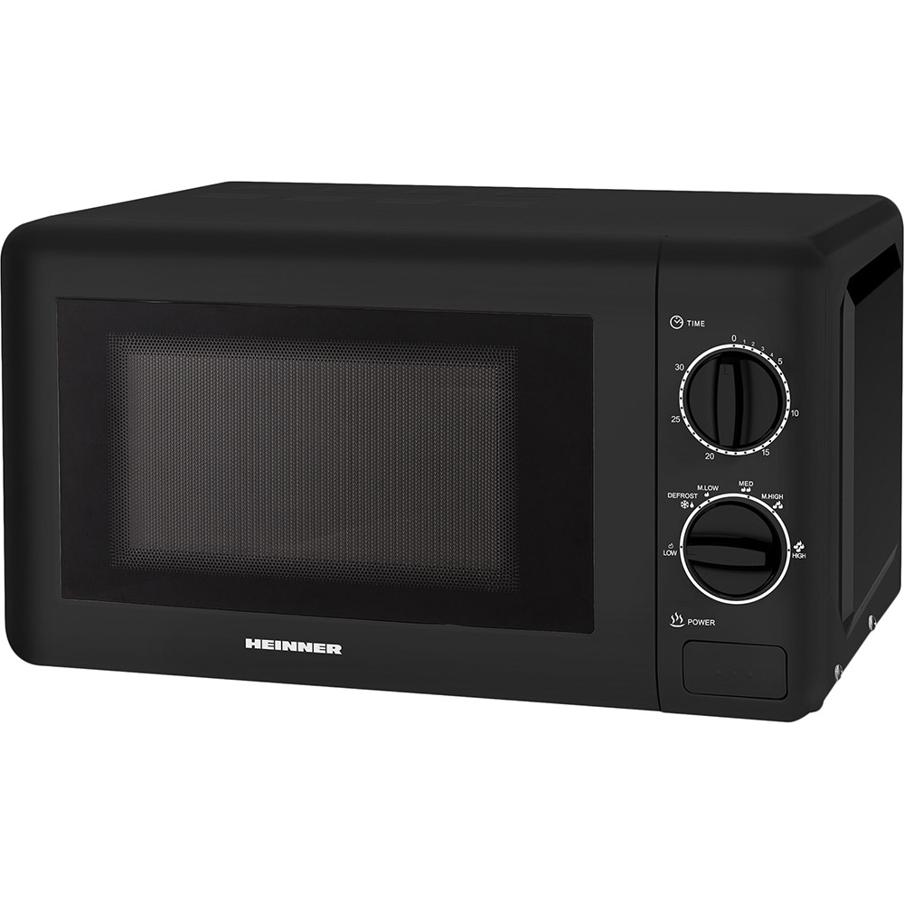 Cuptor cu microunde Heinner HMW-20BK2, 20 L, 700 W, Control mecanic, Display LED, Timer, Negru