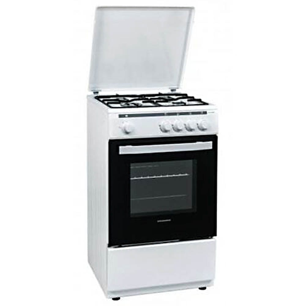Aragaz Heinner HFSC-V50WH, 4 arzatoare gaz, dispozitiv de siguranta plita/cuptor, 50 cm, Alb, HFSC-V50WH