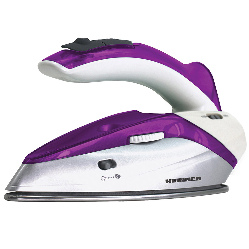 Fier de calcat Heinner HTI-1000PP, 1000 W, 40 ml, Talpa inox, Maner Pliabil, Alb Violet