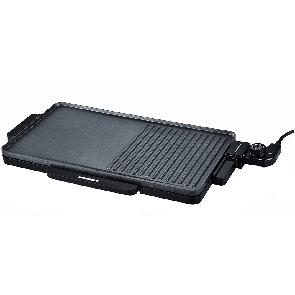 Gratar electric Heinner HEG-F2000GT, 2000 W, Placa fixa cu invelis antiadeziv, Temperatura reglabila, Negru