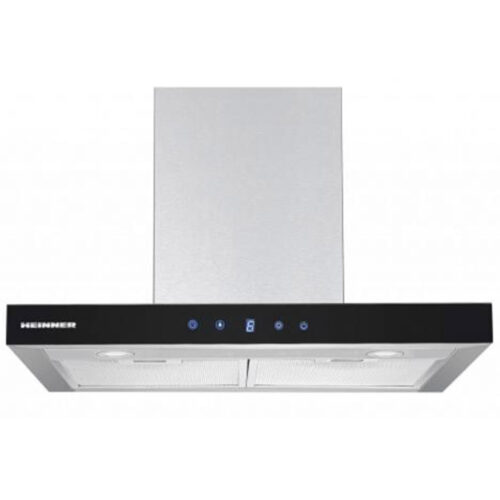 Hota incorporabila decorativa Heinner DCH-650TIX, Control touch, Timer, Iluminare LED, 60 cm, Inox + Sticla neagra