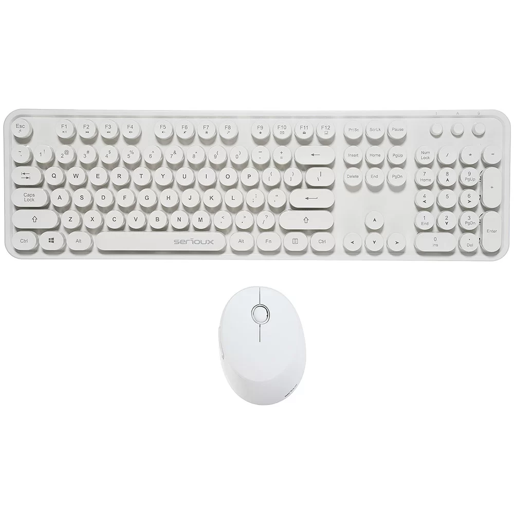 Kit tastatura si mouse Serioux Retro Light 9910WH, Wireless, Alb, SRX9910WH