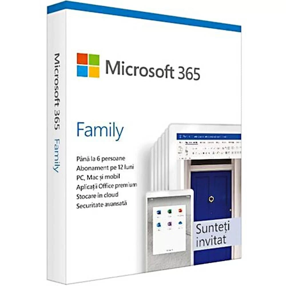 Licenta electronica Microsoft Office 365 Family, All Languages, Subscriptie 1 an, 6 dispozitive, 6GQ-01163