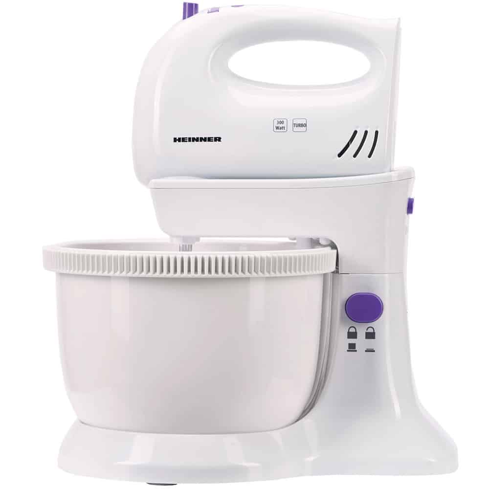 Mixer cu bol Heinner Charm HMB-350UV, 300W, 5 viteze + turbo, Alb/Mov