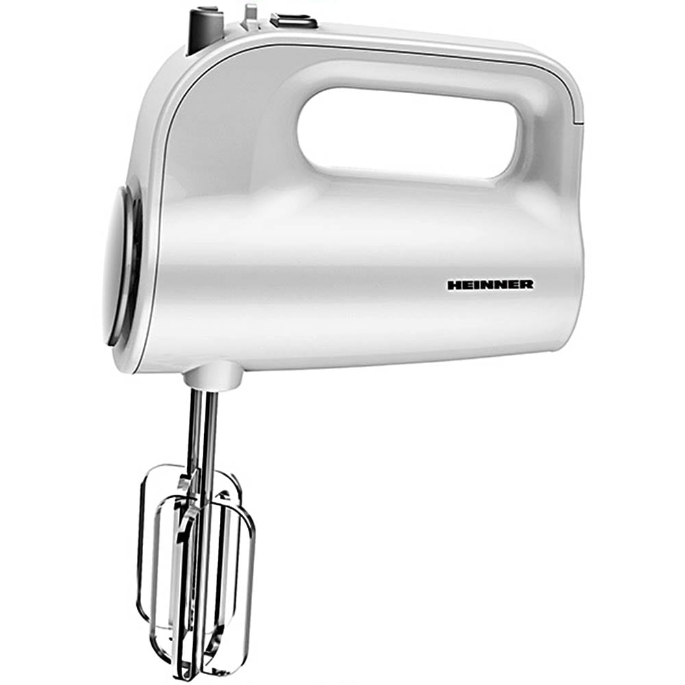 Mixer de mana Heinner HM-300WH, 300W, 5 Viteze, Functie Turbo, Accesorii din Inox, Alb
