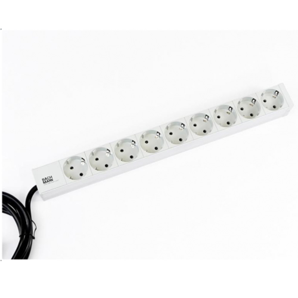 Prelungitor Bachmann IT PDU BM-333.401, 9 prize Schuko, Fara intrerupator, Cablu 2 m, RAL 7035, Aluminiu