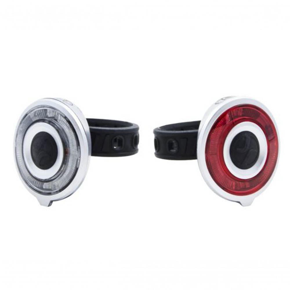 Set lumini bicicleta Spanninga Bopp, far+stop, 2 LED-uri rosii, 2 LED-uri albe, culoare carcasa argintiu, SPA999165ARGM