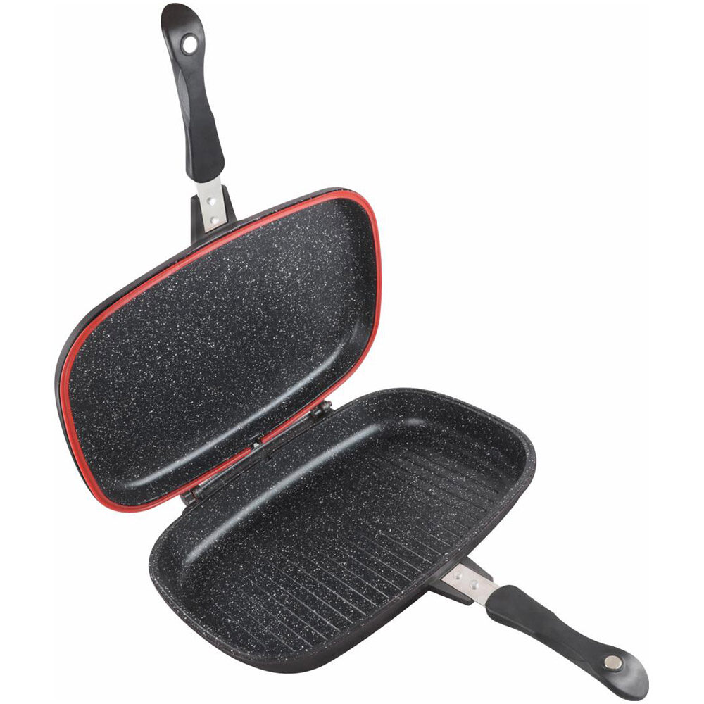 Tigaie grill dubla Cooking by HEINNER Dark Line, 36 x 24 x 7.5 cm, aluminiu, negru