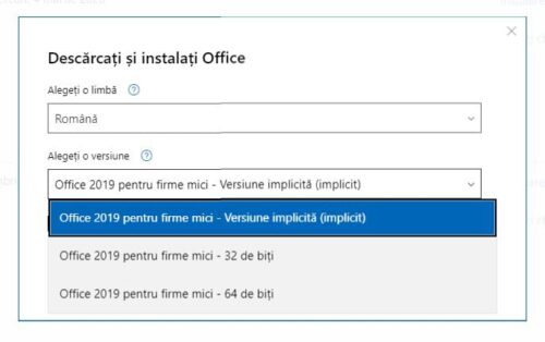 Daca aveti Windows-ul instalat pe 64 de biti, alegeti pentru Office versiunea de 64 de biti