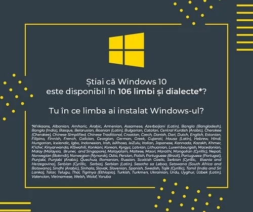 Windows 10 este disponibil in 106 limbi si dialecte
