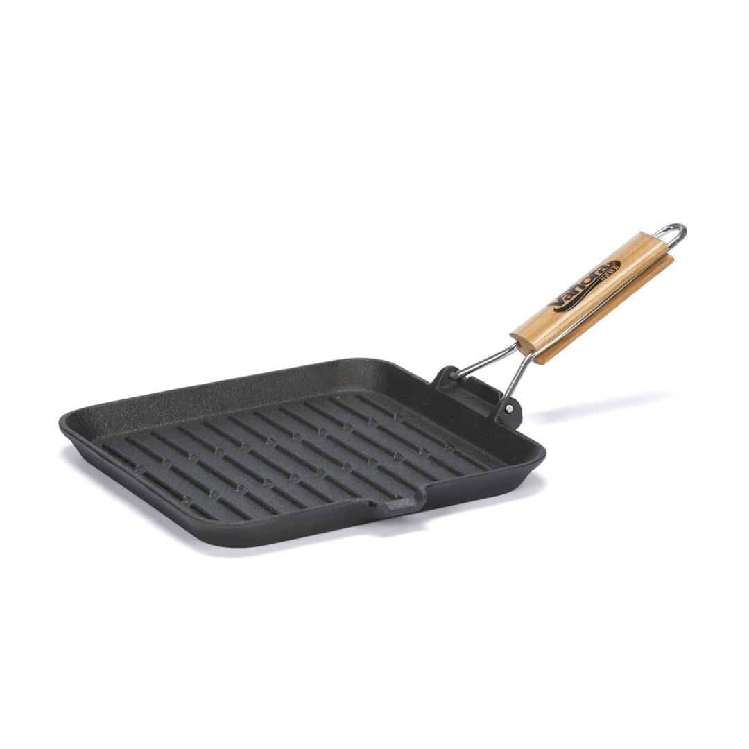 Tigaie Grill Fonta Pura Cu Maner Lemn Detasabil