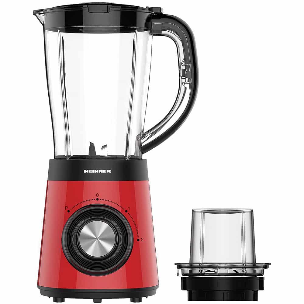 Blender Heinner RedPower HBL-500RRD, 500W, 2 viteze + Pulse, recipient 1.5l, rasnita inclusa, Rosu
