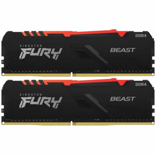 Kit Memorie RAM PC Kingston FURY Beast RGB 16GB (2 x 8GB) DDR4, 3600 MHz, CL17, 1.35V, DIMM