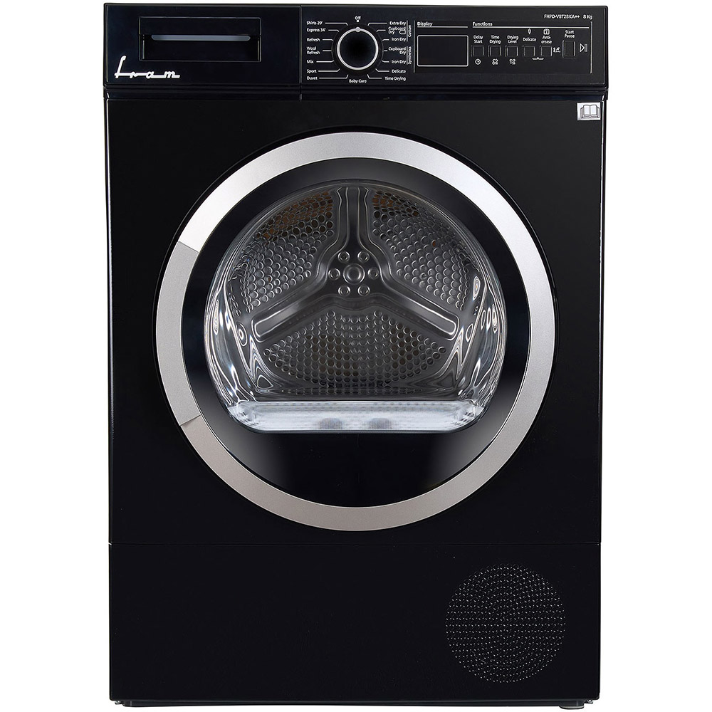 Uscator de rufe Fram FHPD-V8T2BKA++, 8 kg, Clasa A++, 15 Programe, Display LED, Negru