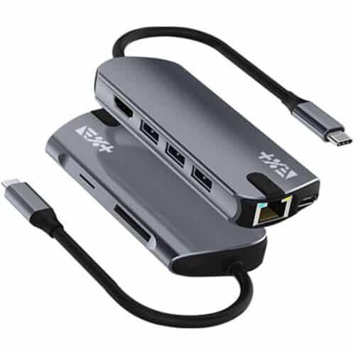 Adaptor Multiport USB-C PRO, 3 x USB 3.0, 5Gbps, 1 x microSD, 1 x RJ45, Gri