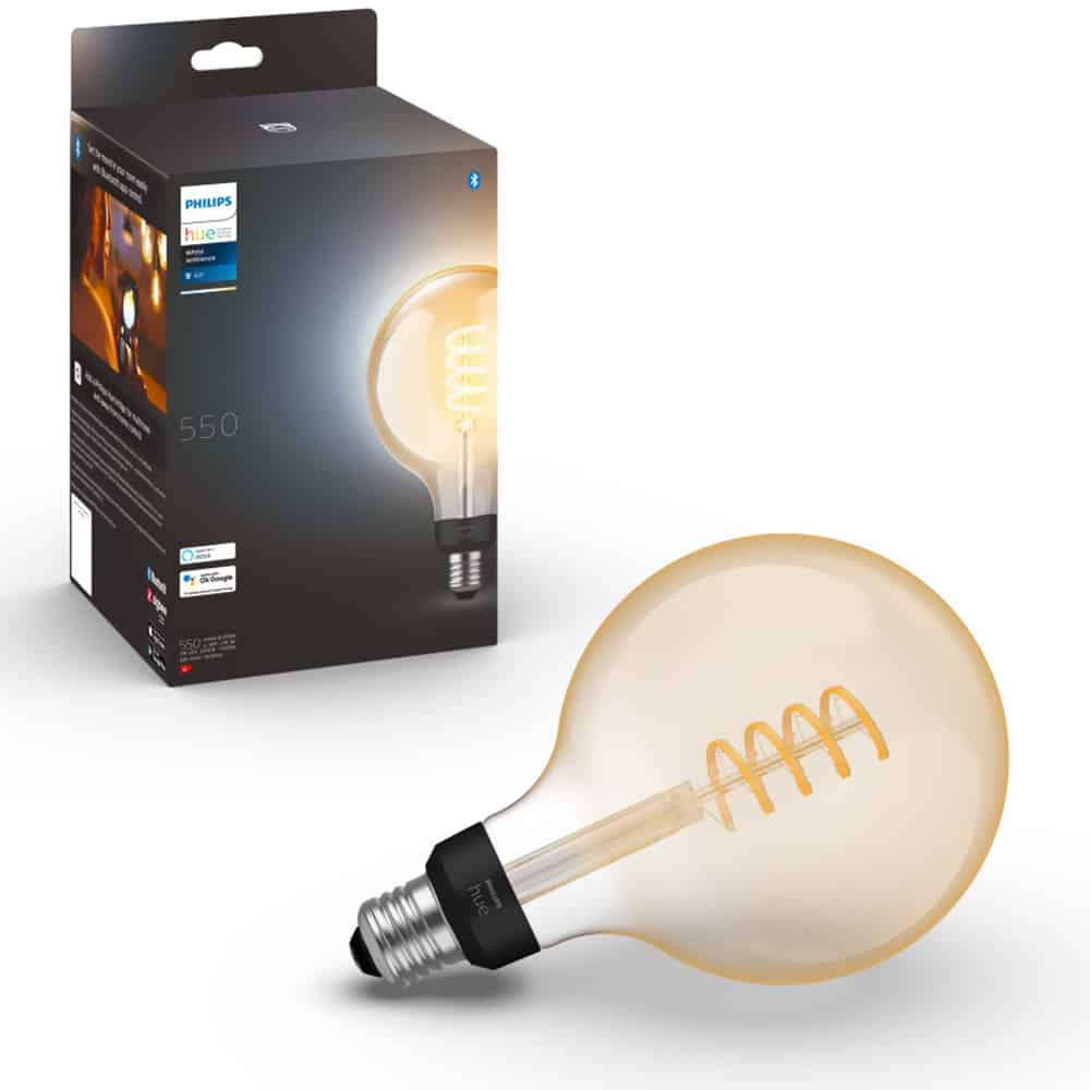 Bec LED inteligent vintage Philips Hue , Bluetooth, Zigbee, G125, E27, 7W (40W), 550 lm, lumina alba (2200-4500K)