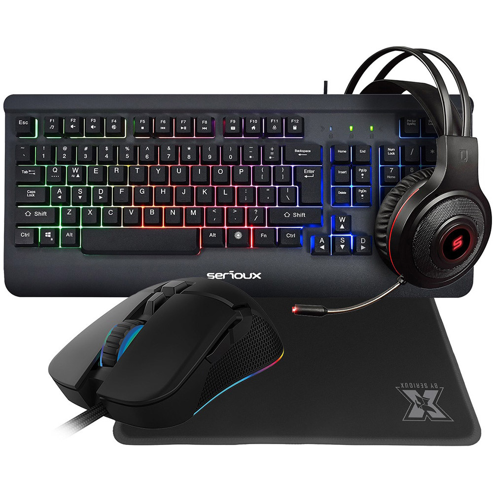 Kit Gaming Serioux Kayel 4 in 1, Tastatura, Mouse, Casti, Mousepad, SRXB-KAYEL4IN1