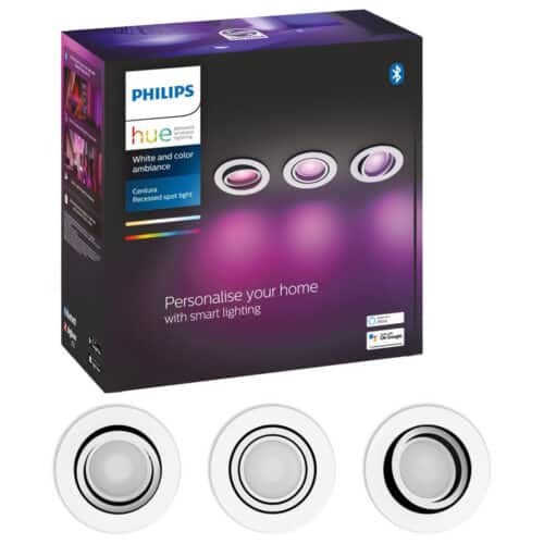 Pachet 3 spoturi incastrate LED RGB inteligente Philips Hue Centura, Bluetooth, GU10, 3x5.7W, 750 lm, lumina alba si colorata