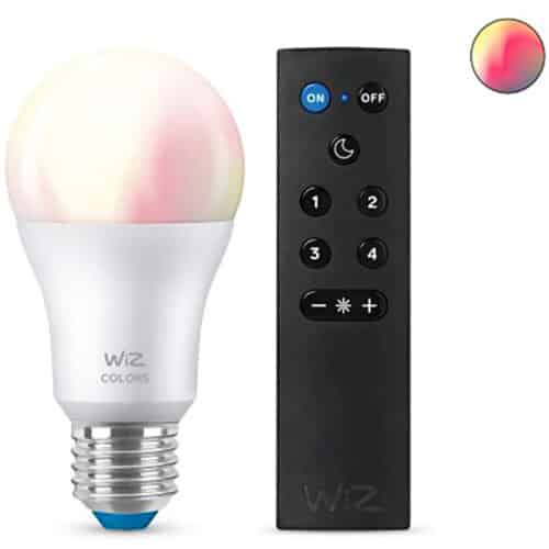 Bec LED RGB inteligent WiZ Connected A60, Wi-Fi, Bluetooth, E27, 8W (60W), lumina alba si colorata, Telecomanda