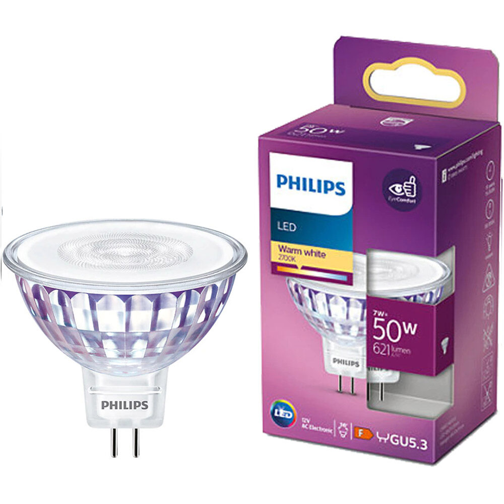 Bec LED Spot Philips Gu5.3, 7W (50W), 621 Lm, Lumina Alba Calda (2700K)