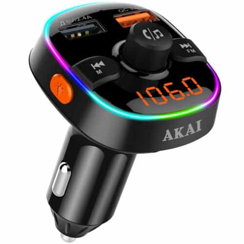 Modulator FM AKAI FMT-52BT, 87,5-108 MHz, Bluetooth, cititor USB, micro SD Card, slot USB incarcare rapida, afisaj digital, iluminare LED