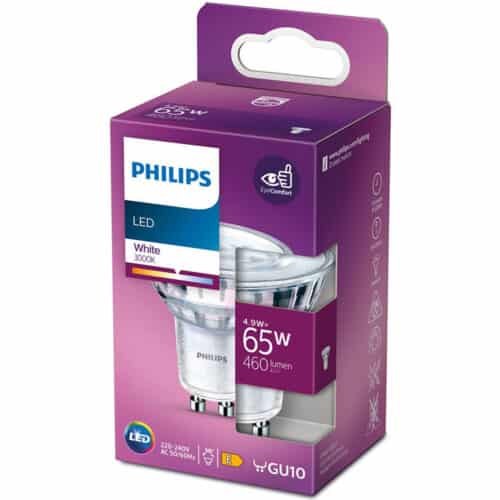 Bec LED spot Philips Classic, EyeComfort, GU10, 4.9W (65W), 460 lm, lumina calda (3000K)