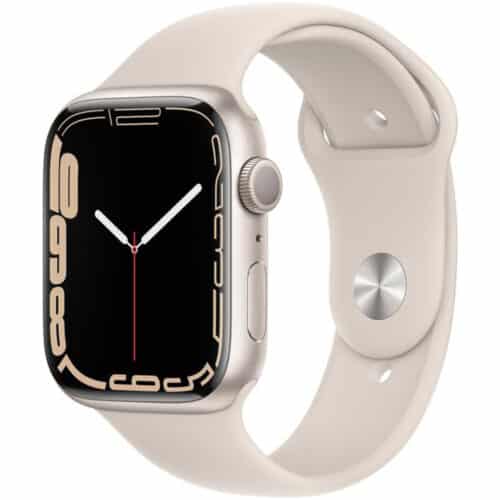 Ceas smartwatch Apple Watch S7 GPS, Bluetooth, Wi-Fi, Bratara Silicon 45mm, Carcasa Aluminiu, Rezistent la apa