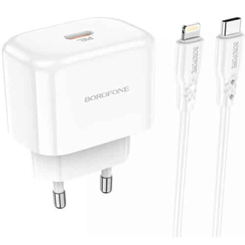 Incarcator Retea cu cablu Lightning Borofone BN3 Premium, Quick Charge, 20W, 1 x USB Tip-C, Alb