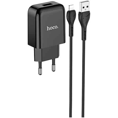 Incarcator Retea cu cablu Lightning Hoco N2, 1 x USB, 2.1A, Negru