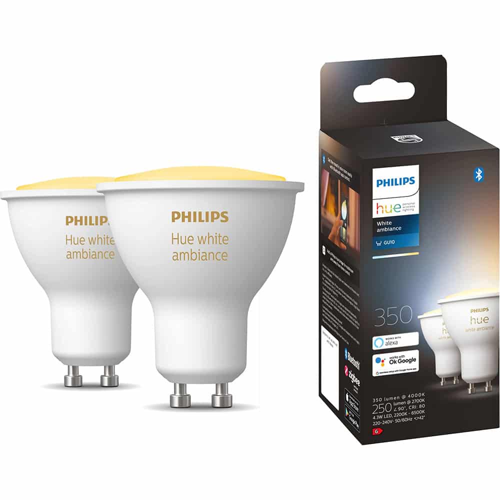 Pachet 2 becuri LED inteligente Philips Hue, Bluetooth, Zigbee, GU10, 5W (35W), 350 lm, lumina ambianta alba (2200-6500K)