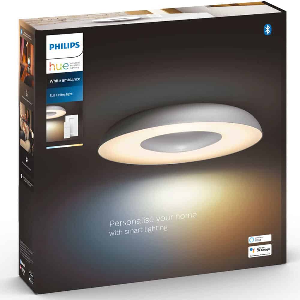 Plafoniera LED inteligenta Philips Hue Still, Bluetooth, Zigbee, 22.5W (204W), 2500 lm, lumina alba (2200-6500K), IP20, 39.1 cm, Argintiu
