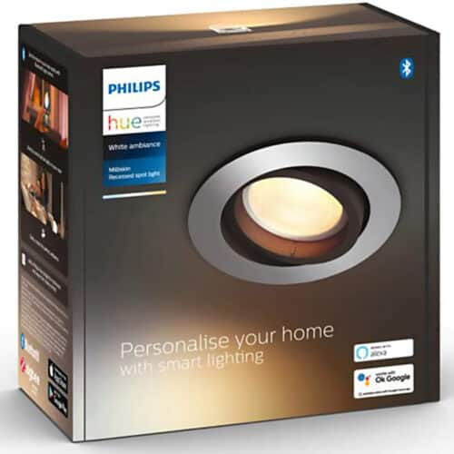Spot inteligent Philips Hue Milliskin, Bluetooth, GU10, 5W (50W), 350 lm, lumina ambianta alba (2200-6500K), 9 cm, Argintiu