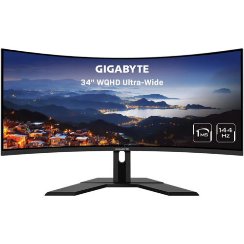 Monitor Curbat Gaming Gigabyte G34WQC A, 34 inch, LED, VA, UltraWide QHD, 1 ms, 144Hz, Boxe, Black