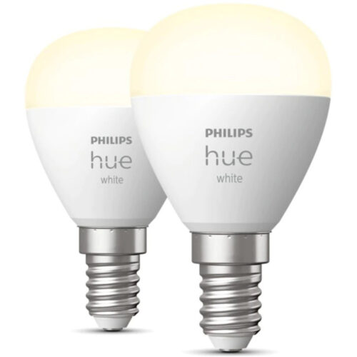 Pachet 2 becuri LED inteligente Philips Hue P45, Bluetooth, Zigbee, lustra, E14, 5.7W, 470 lm, lumina alba calda (2700K)
