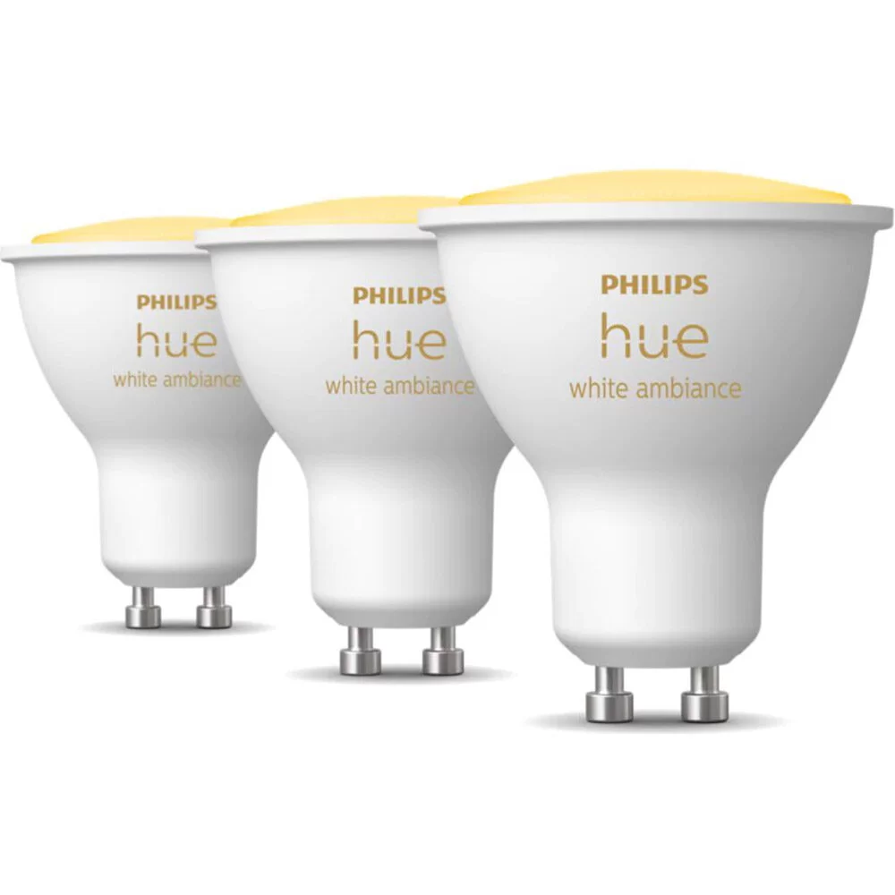 Pachet 3 becuri LED inteligente Philips Hue, Bluetooth, Zigbee, GU10, 5W, 350 lm, lumina ambianta alba (2200-6500K)