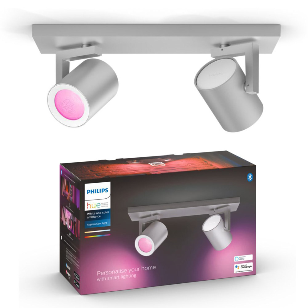 Spot LED RGB dublu Philips Hue Argenta, Bluetooth, 2x5.7W, 2x350 lm, Metal, Argintiu, 000008718696171622