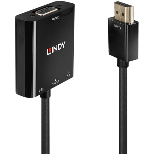 Adaptor Lindy HDMI la VGA si convertor audio, negru