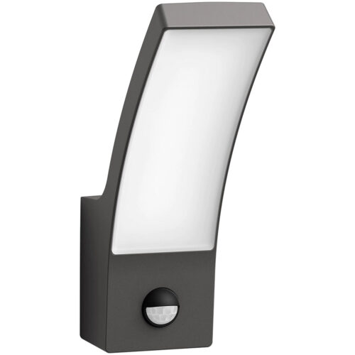 Aplica LED iluminat exterior Philips Splay, cu senozr de miscare IR, 12W, 1100 lm, temperatura lumina calda (2700K), IP44, Antracit