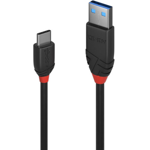 Cablu Lindy LY-36915, 0.5m, USB 3.2 Type A la Type C, 10Gbps, Black Line