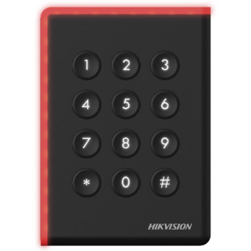 Cititor card cu tastatura Hikvision DS-K1108AEK, citeste carduri EM 125 KHz, 12 VDC, negru