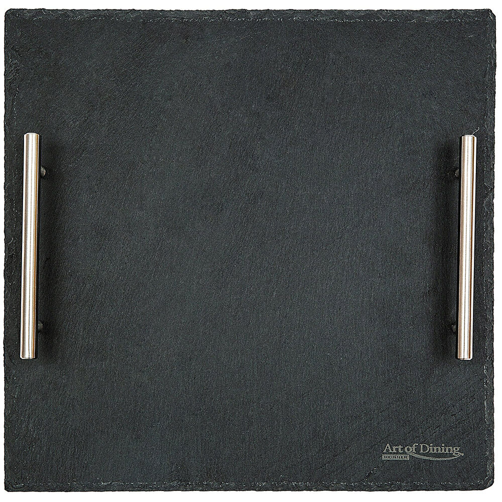 Platou ardezie patrat Cooking by Heinner, cu doua manere din inox, 30 x 30cm