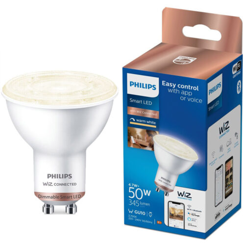 Bec LED inteligent Philips spot, Wi-Fi, Bluetooth, PAR16, GU10, 4.7W (50W), 345 lm, lumina alba calda (2700K)
