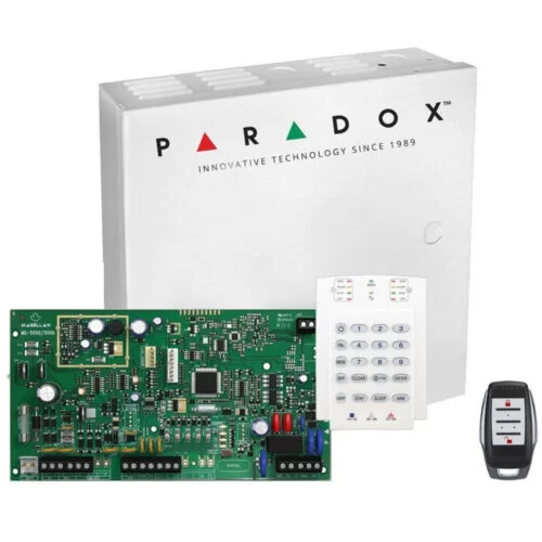 Centrala radio Paradox Magellan, 32 Zone Wireless cu transceiver, tastatura, telecomanda, cutie metalica, MG5075+K10+REM15